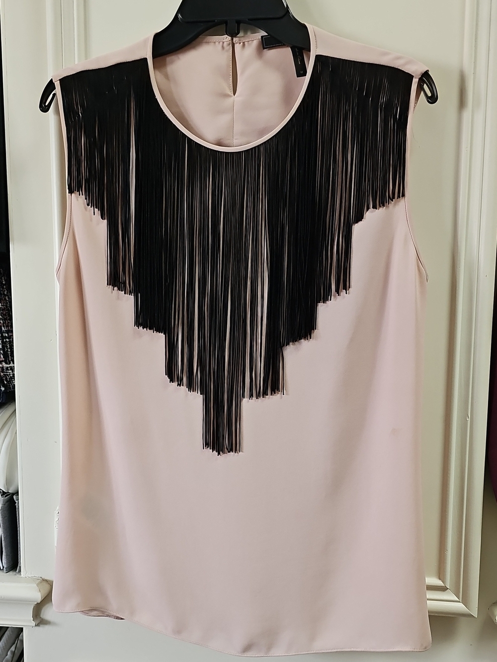 BCBGMaxAzria Blush Pink Sleeveless Top with Black Fringe